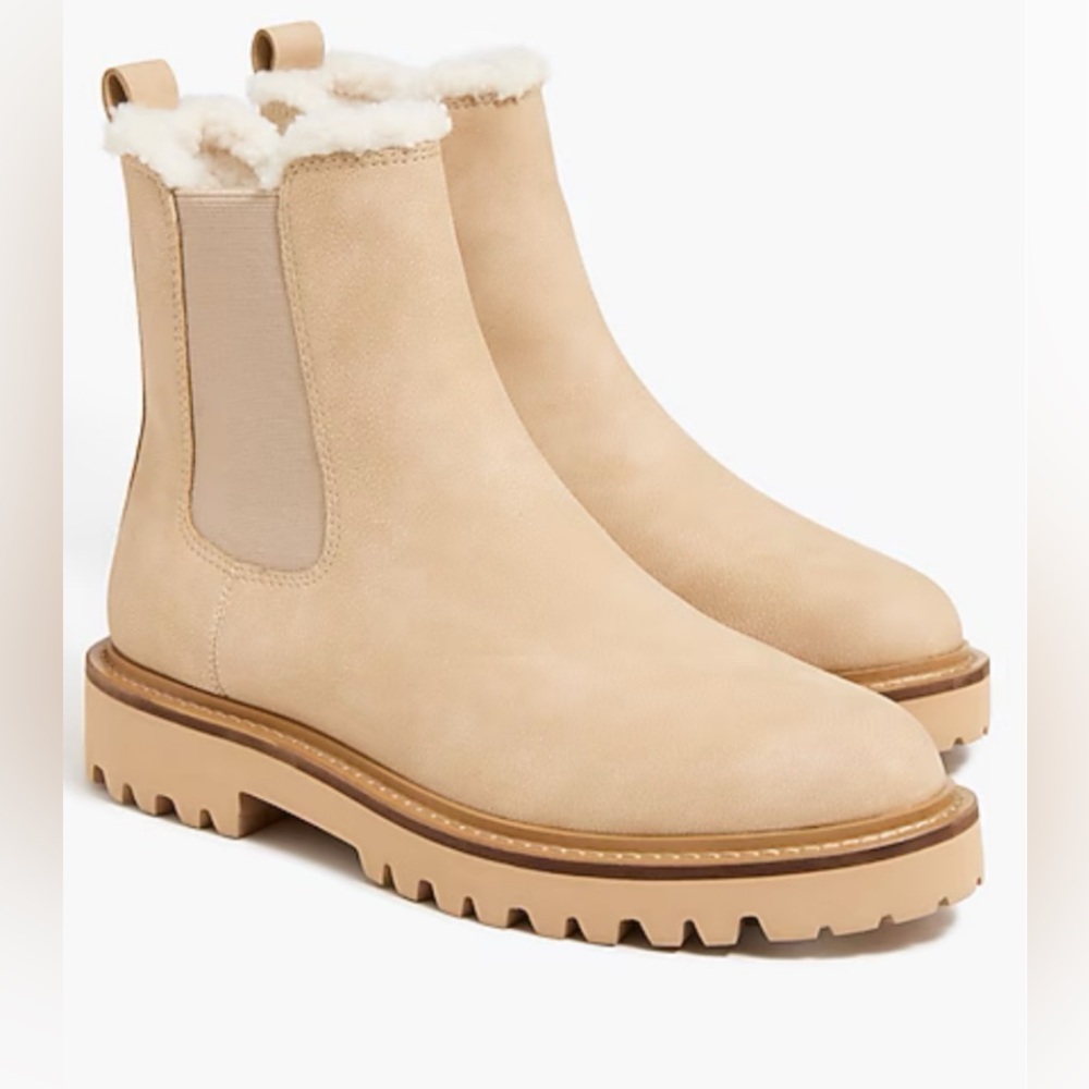 NWT J.Crew Sherpa-Lined Lug Sole Chelsea Boots | Natural Tan | 10.5 | SOLD OUT